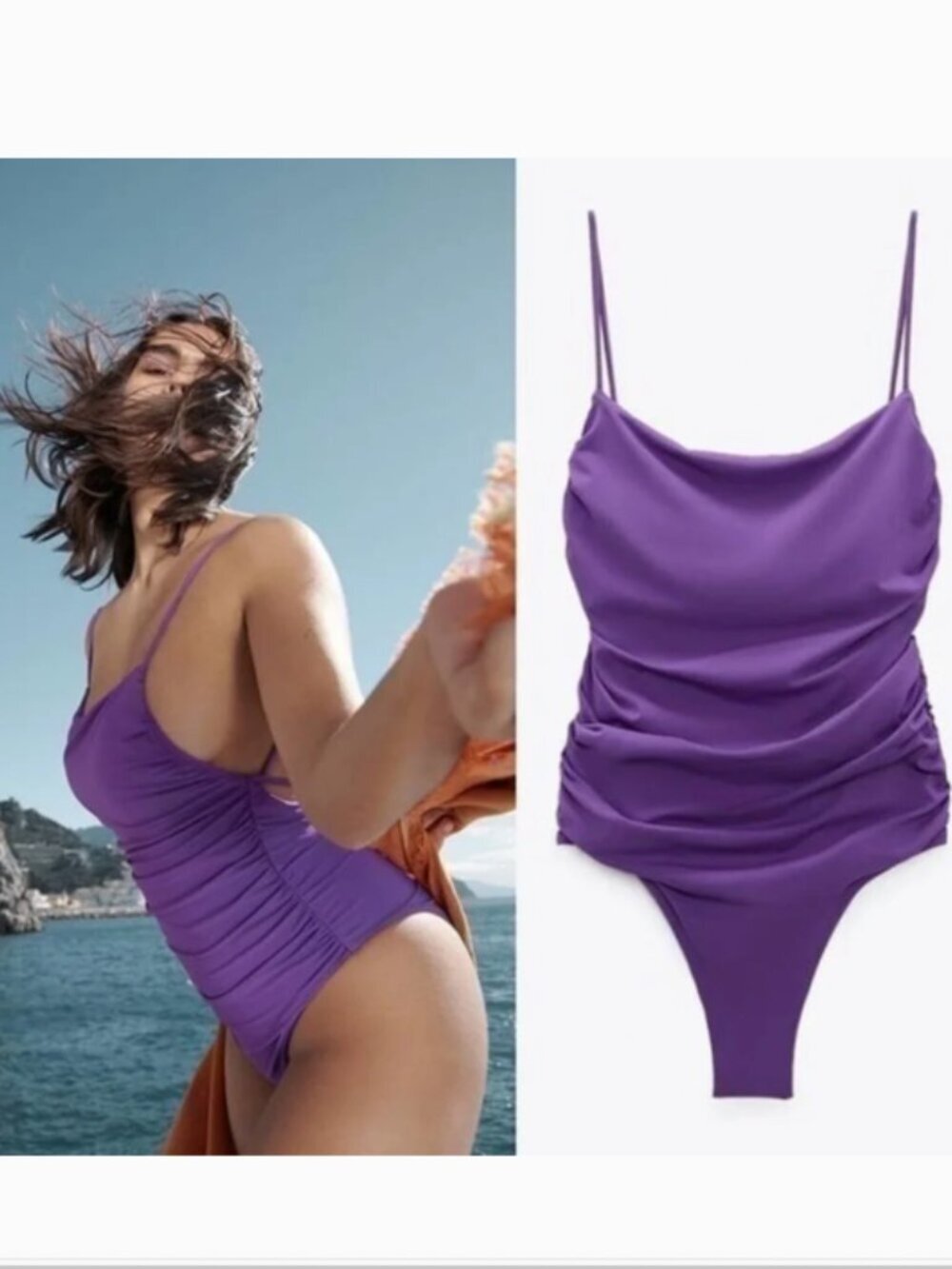 NWT Zara Ruched Purple Swimsuit Size Small Style 0167/018